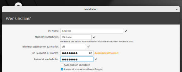Bild 8: Während Linux auf Ihrem Computer eingerichtet wird, legen Sie einen Account an