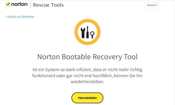 Bild 9: Das Norton Bootable Recovery Tool ist eine ISO-Datei zum CD brennen oder um einen USB-Stick anzufertigen