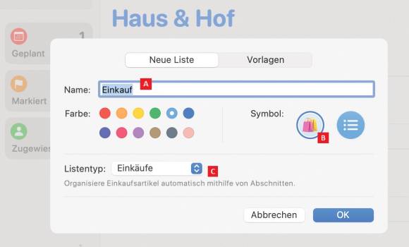 Bild 1: Für die Einkäufe steht in der App Erinnerungen eine eigene Kategorie mit automatischer Sortierung zur Auswahl