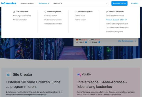 GUT: Der Supportbereich ist bei Infomaniak leider etwas versteckt