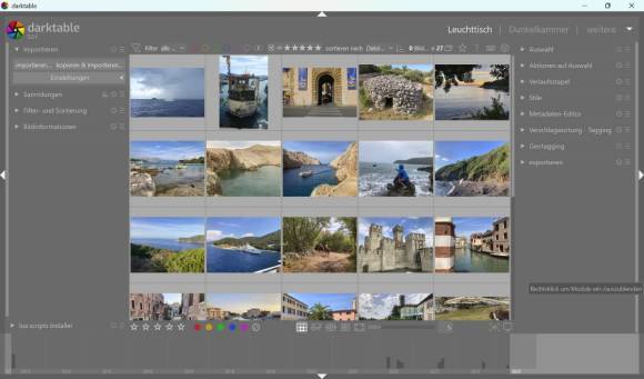 Bild 10: Nach dem Import neuer Bilder fügt Darktable sie automatisch dem Katalog hinzu
