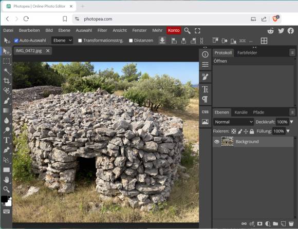 Bild 14: Die App Photopea ist ein starkes Fotoprogramm, das komplett im Webbrowser läuft