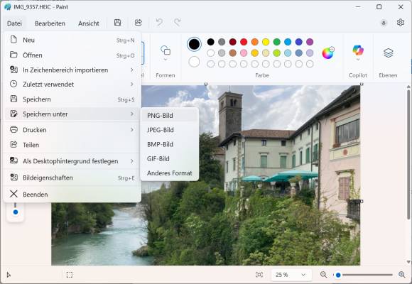 Bild 1: Paint öffnet HEIC-Bilder und konvertiert sie in andere Formate