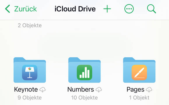 Bild 5: Die drei Ordner im Bild werden im iCloud-Drive automatisch angelegt