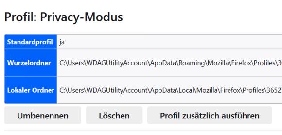Bild 13: Starten Sie Arkenfox mit einem Klick auf Profil zusätzlich ausführen