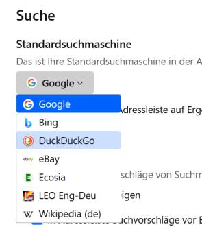 Bild 4: Ändern Sie die Suchmaschine von Google in DuckDuckGo, um Ihre Daten zu schützen