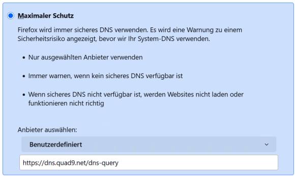 Bild 6: Ersetzen Sie Cloudflare als DNS-Anbieter zum Beispiel durch Quad9