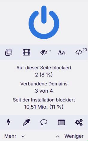 Bild 7: Seit der Installation hat uBlock Origin auf diesem Rechner schon über 10 Millionen Tracking-Elemente blockiert