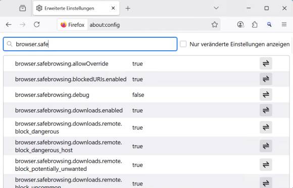 Bild 9: Vorsicht bei Änderungen im Konfigurationseditor about:config, hier kann man schnell etwas kaputt machen