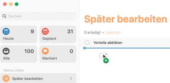 Eine E-Mail wird direkt zur Erinnerung – und ausserdem mit der Nachricht verlinkt